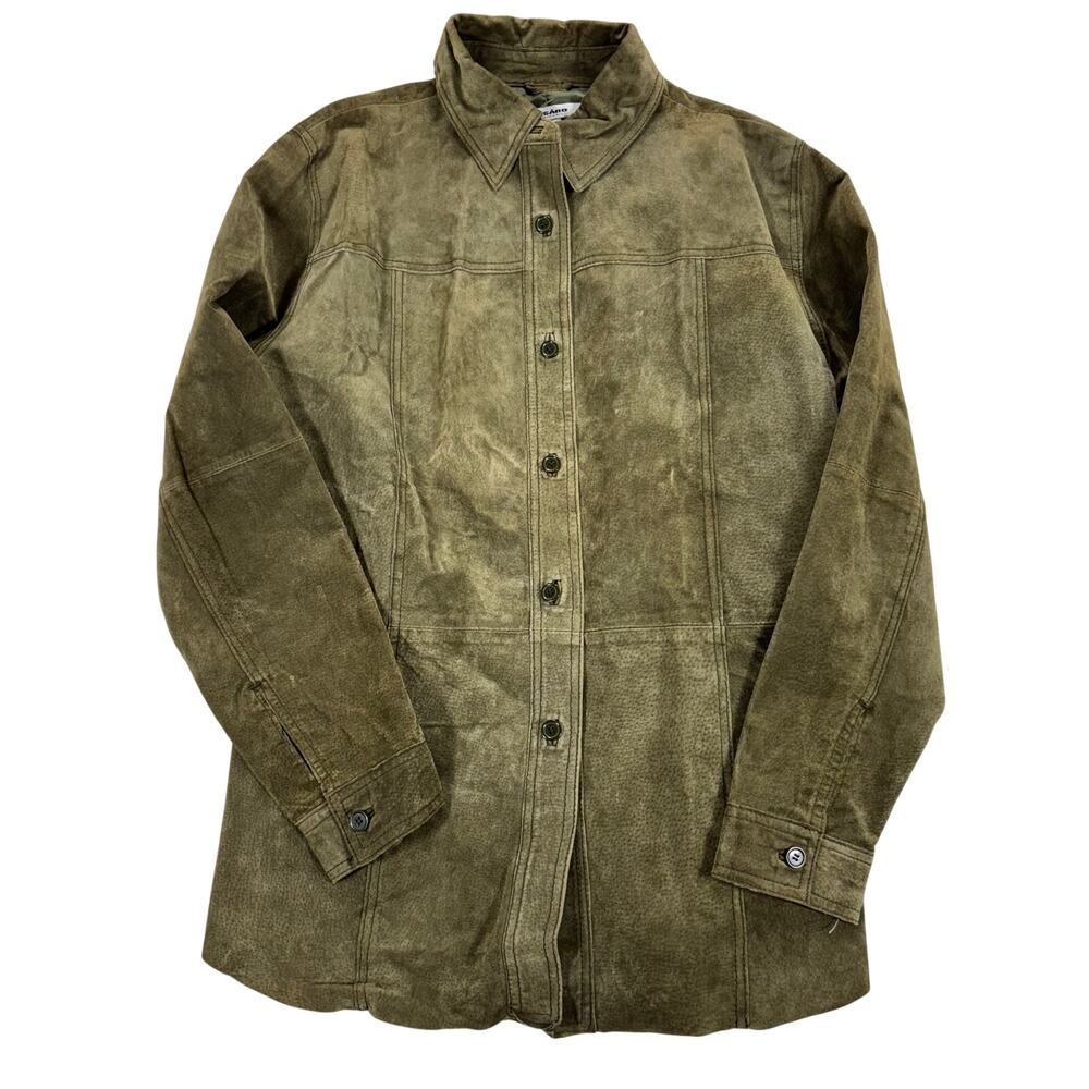 Vtg Nygard Suede Leather Coat Moss Green Indie Aesthetic Utility Western Size 12